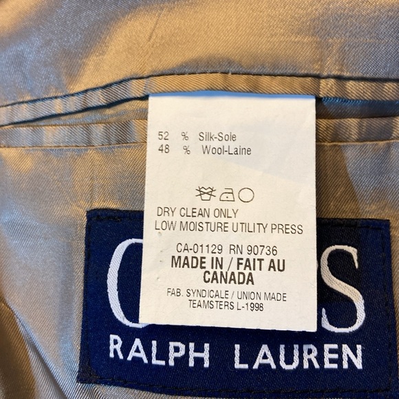 Vintage Chaps Ralph Lauren Men's Silk/Wool Blend‎ Suit Jacket Size 44L Brown Tan - Picture 7 of 9